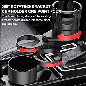 2 in 1 Multifunctional Car Cup Holder and 2 Piece Car Cup Holder Coaster, Vehicle  Mounted Water Cup Drink Holder Universal Car Cup Holder Extendable Adapter  with 360 Degree Rotatable Base (Black)