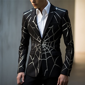 cheap -Spider Business Men's Coat Blazer Work Wear to work Going out Fall & Winter Turndown Long Sleeve Black S M L Polyester Weaving Jacket