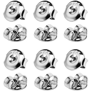 8pcs Bullet Locking Earring Backs, 925 Sterling Silver Earring Backings Hypoallergenic Earring Stoppers for Studs Earring Hooks (18K White Gold)