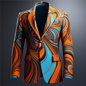 cheap -Color Block Business Artistic Men's Coat Blazer Work Wear to work Going out Fall & Winter Turndown Long Sleeve Blue Orange Green S M L Polyester Weaving Jacket