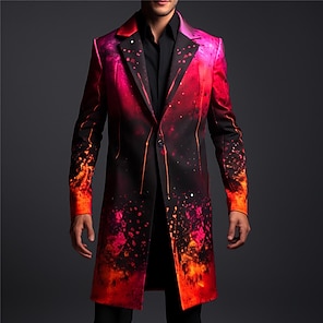 cheap -Gradual Business Abstract Men's Coat Work Wear to work Going out Fall & Winter Turndown Long Sleeve Fuchsia S M L Polyester Weaving Jacket