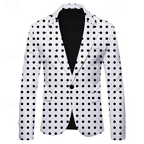 cheap -Men's Blazer Business Cocktail Party Wedding Party Fashion Casual Spring &  Fall Polyester Polka Dot Button Pocket Comfortable Single Breasted Blazer Black White Red