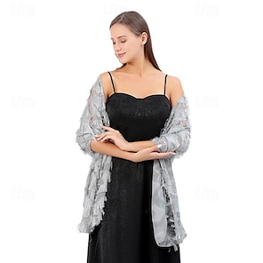 cheap -Shawls Women's Wrap Wedding Guest 's Wraps Elegant Sleeveless Polyester Wedding Wraps With Feather For Wedding Summer