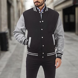 cheap -Men and Women Casual Jacket Sport Jacket Daily Wear Baseball Physical Therapy Basic Winter Spring &  Fall Classic School Uniforms Leisure V Neck Regular Black Navy Blue Royal Blue Light Grey Jacket