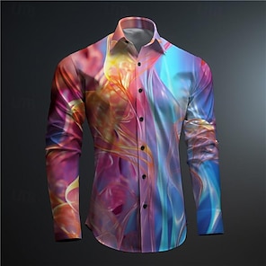 cheap -Flame Men's Subcultural Casual 3D Printed Shirt Party Street Vacation Spring & Summer Turndown Long Sleeve Blue Purple S M L 4-Way Stretch Fabric Shirt