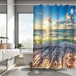 12 Pack Beach Shower Curtain Hooks, Decorative Ocean Themed Design