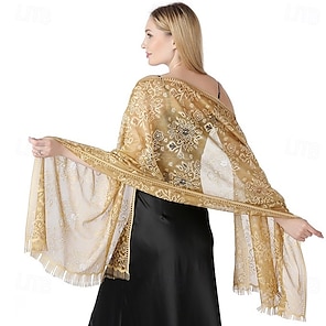gold shawl for evening dress EASEDAILY Women's 1920s Shawls and Wraps for Evening Party Dress Sparkling Sequin Deco Wedding Scarf for Bride at Amazon Women's Clothing store