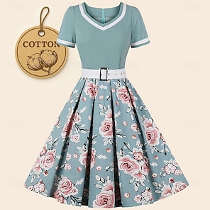 Wellwits Abito da Cocktail Vintage da Donna con Ricamo a Pois, Blu, 54