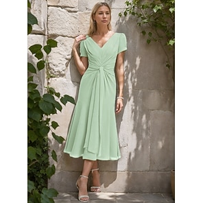 sage green mother of the bride dress short Sage Mother Of The Bride Dresses Near Me Jewel A-Line Short Sleeves Beading  Knee Length Chiffon Mother Of The Bride Dress
