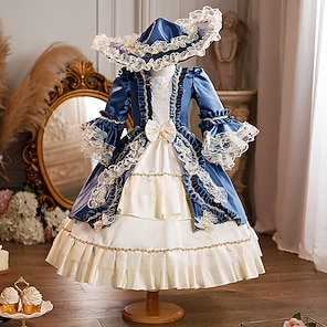Aomig 4PCS Robe Victorienne Fille - Déguisement Princesse Enfant Avec Jupe, Chapeau, Tablier Et Chaussettes Pour Cosplay Et Fêtes