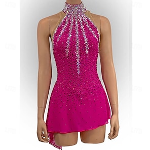 strapless open back dress Competition Figure Skating Dress Pink Long Sleeves with Crystals BSU20   Boutique Step Up