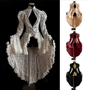 Robe Medievale Femme Victorienne Reine Vintage Robe Renaissance Manches Trompette Maxi Sing Cour Costume Medieval Grande Taille Col Carré Jacquard Deguisement Adulte Halloween De Fete (Purple, M