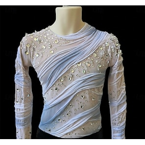 Body Da Pattinaggio Uomo A Maniche Lunghe – Con Strass, Scollo Alto, In Mesh Trasparente, Perfetto Per Gare E Spettacoli