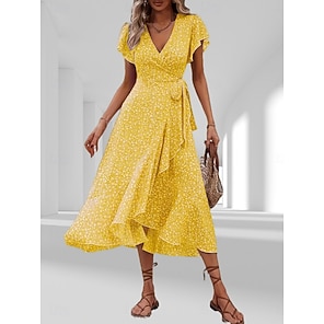 midi length sun dresses Navy Tropical Print Midi Dress - Summer Dresses