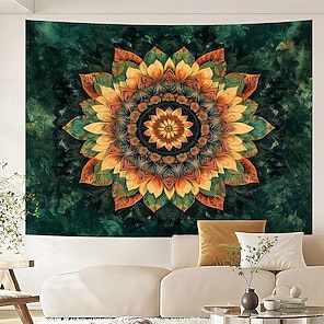 Grande Tapisserie Murale Lumière Noire UV Réactive - Décor Boho Zen Art Abstrait - Neuf