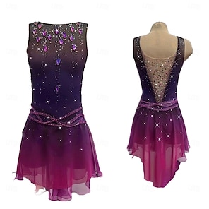 Kunstschaatsjurk, Strass-Bloemen Met Lange Mouwen, Comfortabele Elasticiteit Kunstschaatskostuum, Dames En Meisjes Wedstrijdprestaties Schaatsjurk,Rood,XXL