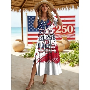 knee length dresses for ladies Women 4th Of July Outfit American Flag Star Striped Dress for Patrioti   Sun Baby