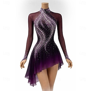 white christmas dresses Competition Skating Dress Red & Gold Long Sleeves with GLoves