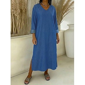 denim dresses for older ladies Generic Overstock Outlet Dress Women Casual Button Down V Neck Tunic Distressed Short Sleeve Summer Fashion Overall Jean Midi Dress, Small, A02_blue : Clothing, Shoes & Jewelry day comfort without sacrificing style Women's Denim Dresses & Jean