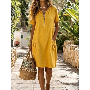 simple cotton dresses Women Simple Cotton Loose Shirt Dresses For Summer Q6057 main image 1
