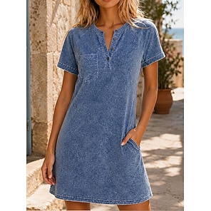 short sleeve casual solid color dresses from lightinthebox Lightinthebox Women's Dresses Women's Summer Dress Casual V Neck Solid  Cotton Linen Short Sleeve Summer Dress Women Blue, blue, S : Amazon.co.uk:  Fashion