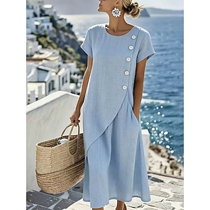 short sleeve casual solid color dresses from lightinthebox Lightinthebox Women's Dresses Women's Summer Dress Casual V Neck Solid  Cotton Linen Short Sleeve Summer Dress Women Blue, blue, S : Amazon.co.uk:  Fashion