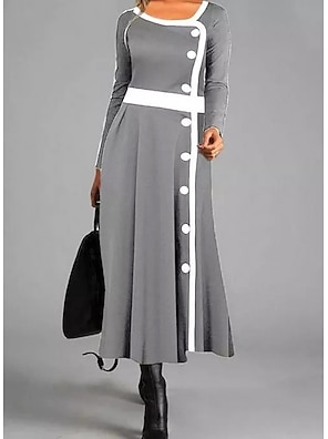 Women's A Line Dress Midi Dress Black And White Color bar Dots 