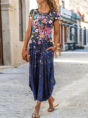 Mujer Vestido de una línea Vestido hasta la Rodilla Azul Piscina Gris Manga  Corta Floral Gradiente de Color Encaje Hombro frío Estampado Primavera  Verano Escote en Pico Casual Vacaciones 2022 S M L 9152444 2022 – $21.07