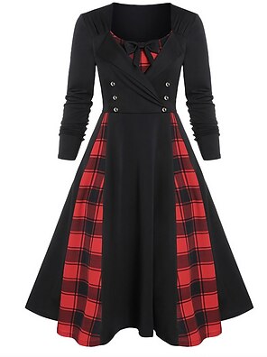 Women's A Line Dress Midi Dress Black And White Color bar Dots Women's A Line Dress Midi Dress Black And White Color bar Dots