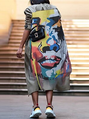 Women's Trench Coat Coat Long Print 