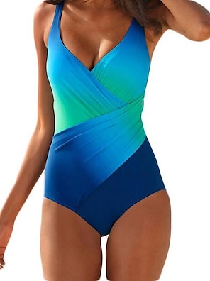 Women's Swimwear One Piece Monokini Bathing Suits Plus Size Swimsuit Tummy  Control Push Up Slim for Big Busts Solid Color Black Plunge Bathing Suits  Sports Fashion Classic / Strap / New /