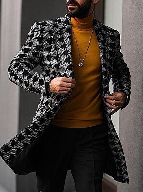 cheap -Men's Winter Coat Overcoat Trench Coat Outdoor Business Winter Fall Polyester Warm Outerwear Clothing Apparel Streetwear Casual Print Quilted Notch lapel collar Single Breasted