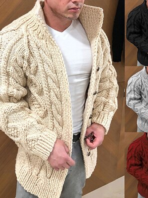 mens woolen knitting vintage stripe stand collar plaid liner cardigans