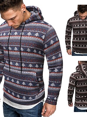 Jotebriyo Men Slim Fit Knitted Long Sleeve Christmas Print Pullover Hoodie Sweatshirt 