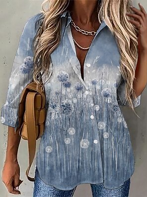 blusa floral para mujer camisa floral leopardo con cordones estampado  cuello en v casual streetwear tops azul marino 9151916 2022 – $28.74