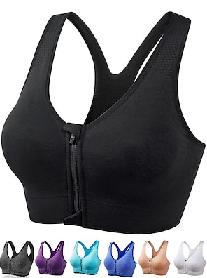 Women's Sports Bra Gathered Without Steel Ring Adjustable Belt Front Zipper  Running Vest Shockproof Underwear Plus Size Z