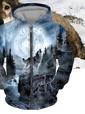 Men's Wolf Graphic Prints Hoodie Hoodies Sweatshirt Streetwear