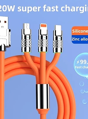 billige -3.3ft 120w 3-i-1 multihurtig opladning nylonflettet kabel usb-opladerledning med 3 forskellige porte (usb c/micro/lightning)