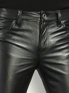 Men's Trousers Faux Leather Pants Casual Pants Pocket Straight Leg