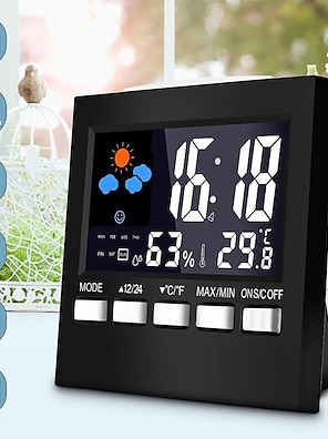abordables -horloge station météo thermomètre numérique lcd &amp; réveil calendrier chambre maison hygromètre termomètre température hygromètre