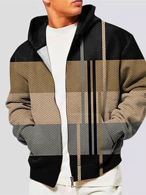 Autrucker Men's Full Zip Hoodie Jacket Blue Khaki Brown Coffee Hooded Tribal Graphic Prints Zipper Print Casual Daily Sports 3D Print Fleece Basic