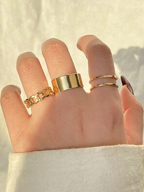 זול -נשים טבעת חתונה גיאומטרי כסף זהב כרום מיני פאנק מותאם אישית מסוגנן 3 יחידות