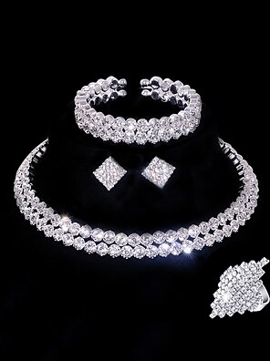 cheap -Bridal Jewelry Sets 1 set Alloy Rings 1 Necklace Earrings Bracelets Women&#039;s Fashion Personalized Luxury Geometrical Precious Geometric Jewelry Set For Wedding Party Evening Wedding Guest