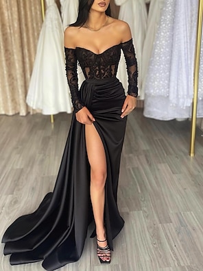 Abito da Sera Sirena Nero Vestito Trasparente Ospite di Matrimonio