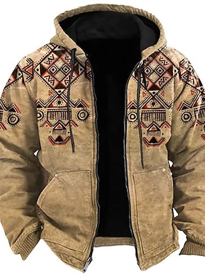 Autrucker Men's Full Zip Hoodie Jacket Blue Khaki Brown Coffee Hooded Tribal Graphic Prints Zipper Print Casual Daily Sports 3D Print Fleece Basic