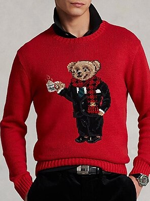 Ugly Christmas Men Cardigans Patchwork Bear Casual Sweater Korean