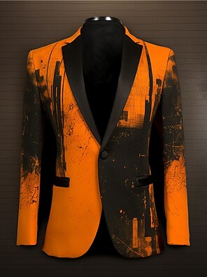 cheap -Geometry Business Abstract Men's Coat Blazer Work Wear to work Going out Fall & Winter Turndown Long Sleeve Orange S M L Polyester Weaving Jacket