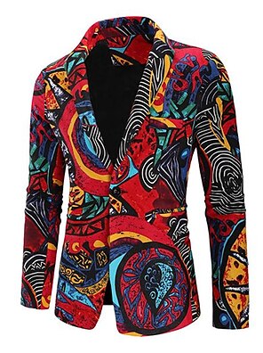 cheap -Color Block Abstract Vintage Business Abstract Men's Coat Blazer Work Wear to work Going out Fall & Winter Turndown Long Sleeve Red S M L Polyester Weaving Jacket