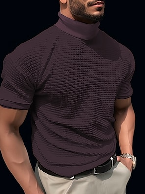 Men's T Shirt Tee Tee Top Plain Turtleneck Street Vacation Short Sleeves  Clothing Apparel Designer Basic Modern Contemporary