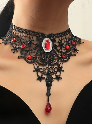 4pcs Gothic Steampunk Black Choker Collar Lace Necklaces Cosplay Party  Halloween